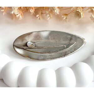 Israeli Made Modernist Sterling Silver Leaf Shaped Vintage Brooch Lapel Pin